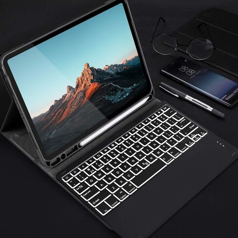 حافظة لوحة مفاتيح بإضاءة خلفية بلوتوث لجهاز iPad Pro 11 بوصة 2021 الجيل الثالث، iPad Air الجيل الرابع 10.9 بوصة، iPad Pro 11 بوصة 2018/2020، لوحة مفاتيح بلوتوث قابلة للفصل مع غطاء، أسود in Saudi Arabia