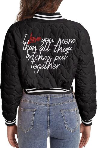 سترة نسائية مبطنة مطبوع عليها Love من Babyhealthy سترة منفوخة بأزرار سفلية كلاسيكية كاجوال معطف اسكواش in Kuwait