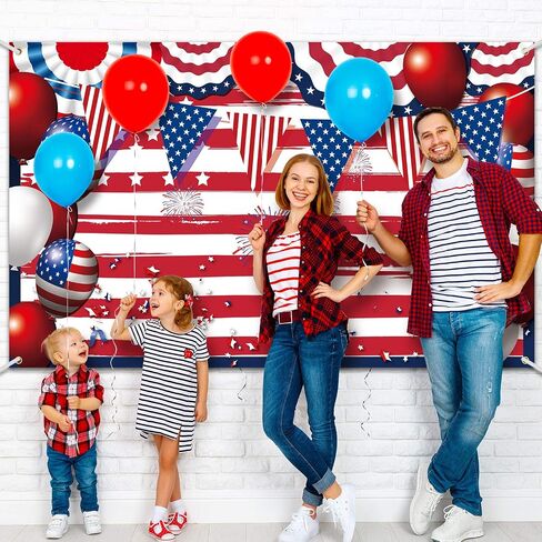 Blulu 4th of July Backdrop Banner Patriotic Background Independence Day Decorations American Flag Patriotic Sign Backdrop Prop Stars Stripes Background Party Supplies 6.1 x 3.6 ft in Saudi Arabia