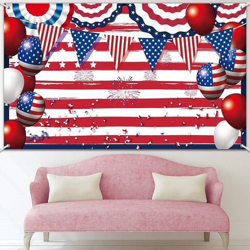 Blulu 4th of July Backdrop Banner Patriotic Background Independence Day Decorations American Flag Patriotic Sign Backdrop Prop Stars Stripes Background Party Supplies 6.1 x 3.6 ft in Saudi Arabia