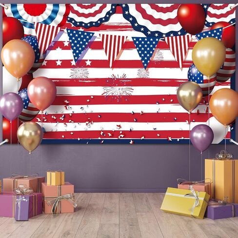 Blulu 4th of July Backdrop Banner Patriotic Background Independence Day Decorations American Flag Patriotic Sign Backdrop Prop Stars Stripes Background Party Supplies 6.1 x 3.6 ft in Saudi Arabia