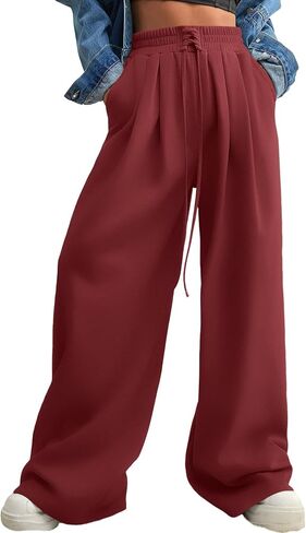 Aleumdr Wide Leg Sweatpants for Women 2025 Trendy Fashion High Waisted Drawstring Loose Long Pants with Pockets in Kuwait