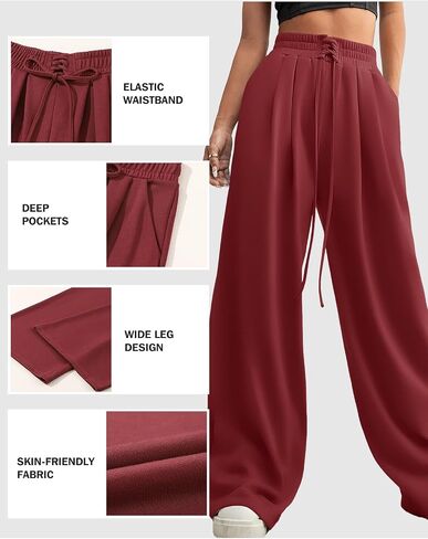 Aleumdr Wide Leg Sweatpants for Women 2025 Trendy Fashion High Waisted Drawstring Loose Long Pants with Pockets in Kuwait