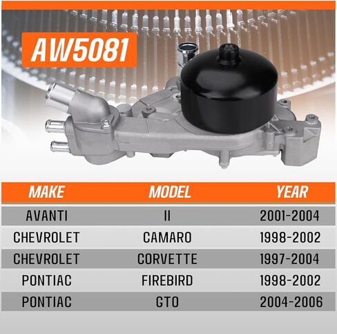 طقم مضخة مياه احترافي AW5081 مع حشيتين معدنيتين وثرموستات متوافق مع 5.7 لتر تشيفي بونتياك أفانتي كامارو كورفيت فايربيرد GTO in Kuwait
