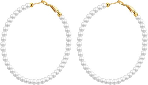 MengPa Pearl Hoop Earrings for Women Lightweight Open Small Large Circle Round Pearl Earring Jewelry Loops Birthday Gifts in Saudi Arabia