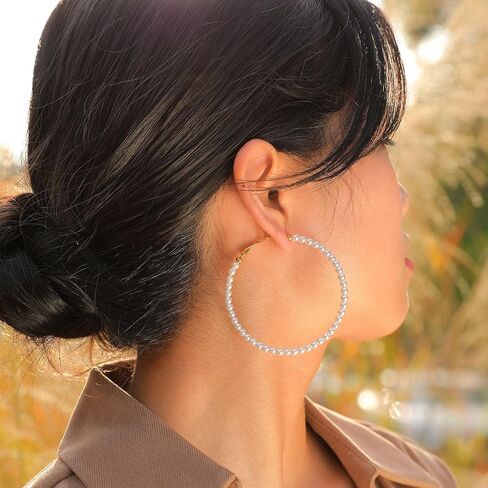 MengPa Pearl Hoop Earrings for Women Lightweight Open Small Large Circle Round Pearl Earring Jewelry Loops Birthday Gifts in Saudi Arabia