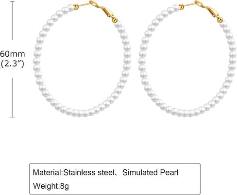MengPa Pearl Hoop Earrings for Women Lightweight Open Small Large Circle Round Pearl Earring Jewelry Loops Birthday Gifts in Saudi Arabia