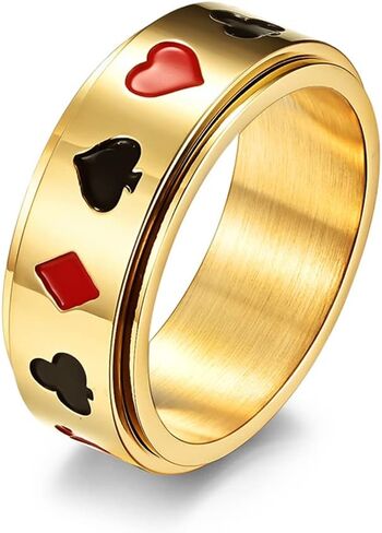 Mens Stainless Steel Lucky Spinner Ring Retro Dice Pattern Wedding Bands 8mm Silver,Gold,Black in Saudi Arabia