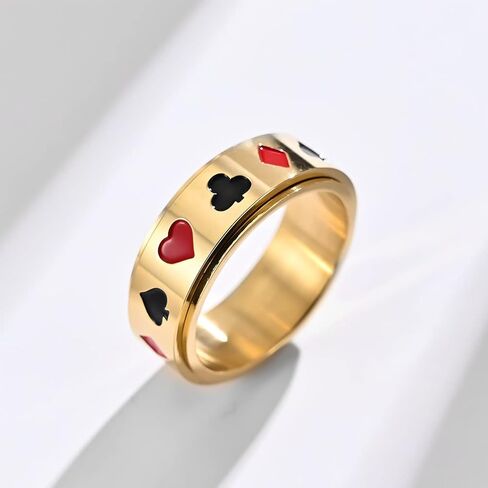 Mens Stainless Steel Lucky Spinner Ring Retro Dice Pattern Wedding Bands 8mm Silver,Gold,Black in Saudi Arabia