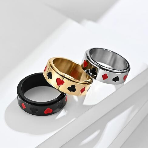 Mens Stainless Steel Lucky Spinner Ring Retro Dice Pattern Wedding Bands 8mm Silver,Gold,Black in Saudi Arabia