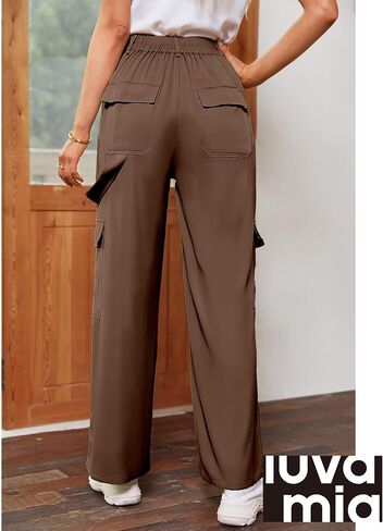 luvamia 2023 Cargo Pants Women Baggy High Waisted Wide Leg Trousers with Pockets Casual Elastic Waist Stretchy Y2K Pants in Saudi Arabia