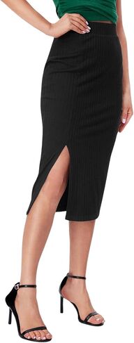 GORGLITTER المرأة شق مضلع متماسكة Bodycon تنورة متوسطة الطول الجانب سبليت عالية الخصر طول الركبة التنانير قلم رصاص in Saudi Arabia
