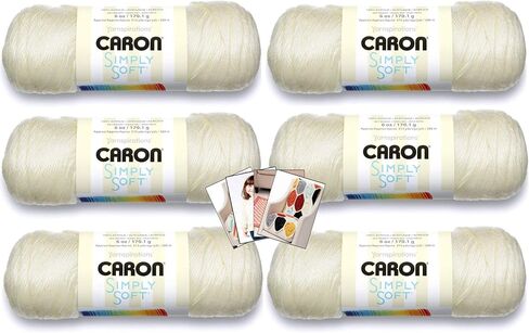 Caron Simply Soft Yarn - 6 Pack with Pattern Cards in Color (Off White) in Saudi Arabia