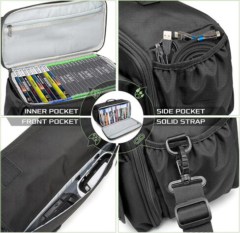 Ezgnuk Game Disc Storage Bag Can Accommodate at Least 22 Discs,Gaming Disk Carrying Case Compatible for PS5/PS4/PS4 Pro/PS3/Xbox One/Xbox 360//Xbox Series X/S, Can Store Game Controllers.(Black in Kuwait