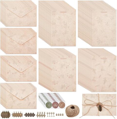 FINGERINSPIRE 121 Pcs Letter and Envelopes Set Antique Charms Writing Stationery Set Includes 48 Antique Letter Papers 24 Envelopes 24 Retro Tibetan Alloy Pendants 24 Plastic Stickers 1 Jute Cord in Saudi Arabia