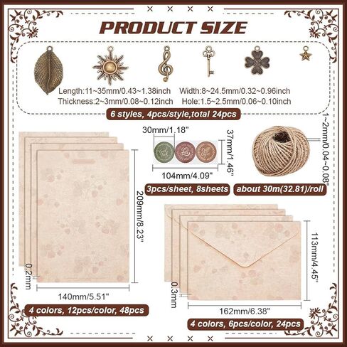 FINGERINSPIRE 121 Pcs Letter and Envelopes Set Antique Charms Writing Stationery Set Includes 48 Antique Letter Papers 24 Envelopes 24 Retro Tibetan Alloy Pendants 24 Plastic Stickers 1 Jute Cord in Saudi Arabia