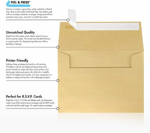 مظاريف دعوة LUXPaper A2 | قشر واضغط | 4 3/8 بوصة × 5 3/4 بوصة | أشقر ذهبي ميتاليك | 80 رطل. نص | 50 الكمية in Saudi Arabia