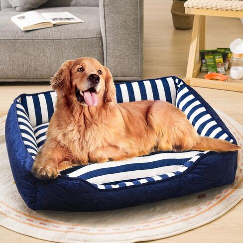 Dog Bed Medium Size Dog, Large Dog Beds with Orthopedic Memory Foam Dog Beds, Pet Beds for Large Dogs, Dog Bed with Removable Washable Cover, Blue & White Color, M, 35" L X 27" W X 6" Th in Saudi Arabia