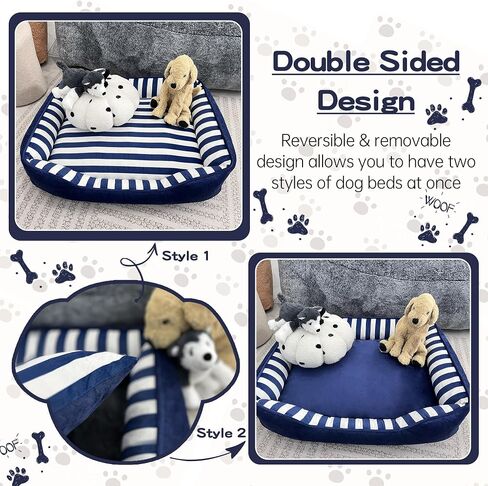 Dog Bed Medium Size Dog, Large Dog Beds with Orthopedic Memory Foam Dog Beds, Pet Beds for Large Dogs, Dog Bed with Removable Washable Cover, Blue & White Color, M, 35" L X 27" W X 6" Th in Saudi Arabia