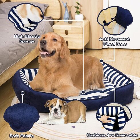 Dog Bed Medium Size Dog, Large Dog Beds with Orthopedic Memory Foam Dog Beds, Pet Beds for Large Dogs, Dog Bed with Removable Washable Cover, Blue & White Color, M, 35" L X 27" W X 6" Th in Saudi Arabia