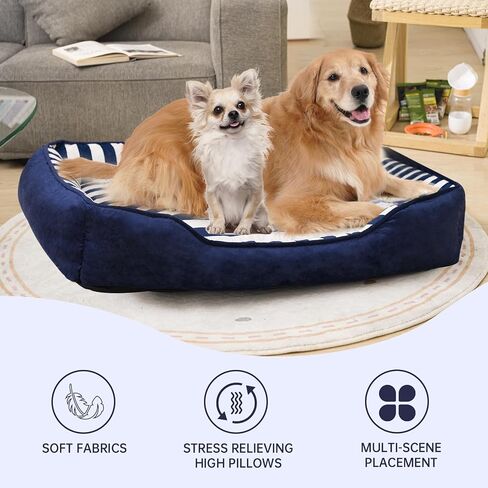 Dog Bed Medium Size Dog, Large Dog Beds with Orthopedic Memory Foam Dog Beds, Pet Beds for Large Dogs, Dog Bed with Removable Washable Cover, Blue & White Color, M, 35" L X 27" W X 6" Th in Saudi Arabia