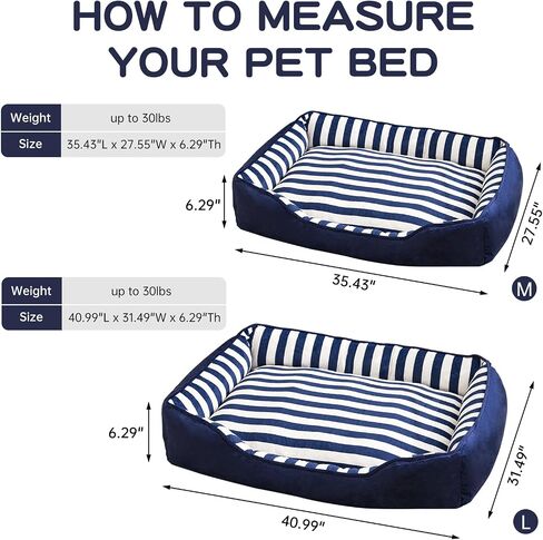 Dog Bed Medium Size Dog, Large Dog Beds with Orthopedic Memory Foam Dog Beds, Pet Beds for Large Dogs, Dog Bed with Removable Washable Cover, Blue & White Color, M, 35" L X 27" W X 6" Th in Saudi Arabia
