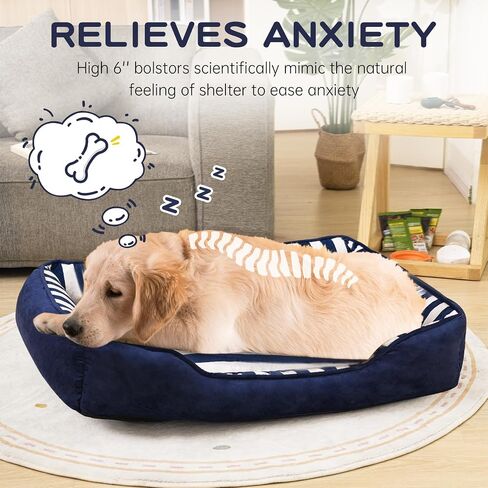 Dog Bed Medium Size Dog, Large Dog Beds with Orthopedic Memory Foam Dog Beds, Pet Beds for Large Dogs, Dog Bed with Removable Washable Cover, Blue & White Color, M, 35" L X 27" W X 6" Th in Saudi Arabia