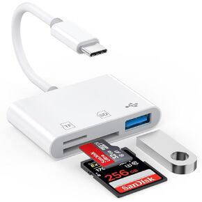 USB C SD Card Reader, USB High Speed to SD/Micro SD Card Adapter Memory Card Reader with SD MicroSD USB 3 Port for iPhone 15 Pro Max, iPad Pro/Air/Mini, Mac, MacBook Pro/Air, and More USB-C Devices