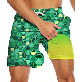 Tasneem Mens Swim Trunks with Compression Liner Swim Shorts 5 Inch Inseam Quick Dry Mens Bathing Suit in Kuwait