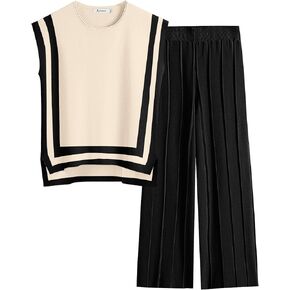 ANRABESS Two Piece Outfits for Women Sweater Sets Knit Pullover Tops Elastic Waisted Pants Lounge Sets Tracksuit