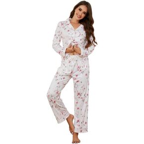 LYCY Womens Pajama Sets Floral Print, Long Sleeve Button Down Pajamas Set for Women Soft Sleepwear Pjs 2 piece Loungewear