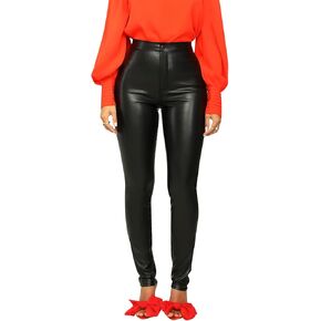 hibshaby Sexy Women Faux Leather Straight Leg Pants High Waisted Pu Leather Leggings Zipper Trousers
