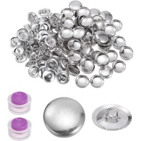 HARFINGTON 100 Sets Self Cover Button Kit 24L 0.6" 15mm with Wire Backs Aluminum Buttons to Cover Fabric Button Maker Covered Buttons Kit with 2 Tools for DIY Cloth Home Decor Sewing