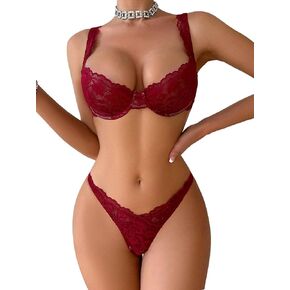 Lilosy Sexy Floral Lace Underwire Push Up Lingerie Set