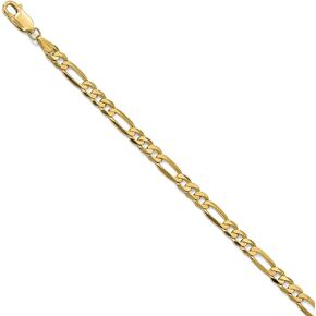 Solid 14k Yellow Gold 4.75mm Flat Figaro Chain Necklace - with Secure Lobster Lock Clasp