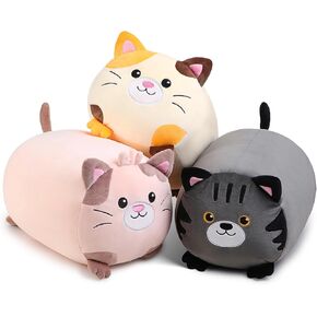 3 Pcs Kitten Plush Toys Set 14 Inch Cute Cat Stuffed Animals Bulk Soft Cuddly Kitten Plush Pillow Round Kitty Body Pillow Kawaii Hugging Pillows Creative Decoration for Kids Girls Boys