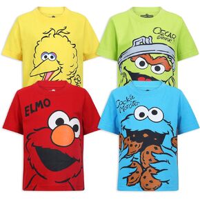 مجموعة من 4 تي شيرتات للأولاد من Sesame Street للرضع والأطفال الصغار - أزرق/أحمر/أصفر/أخضر in Kuwait