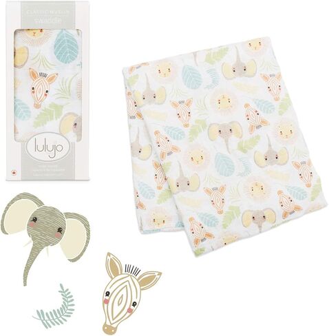 lulujo Baby Swaddle Blanket| Unisex Softest 100% Cotton Muslin Swaddle Blanket| Neutral Receiving Blanket for Girls & Boys | 47in x 47in Jungle in Saudi Arabia