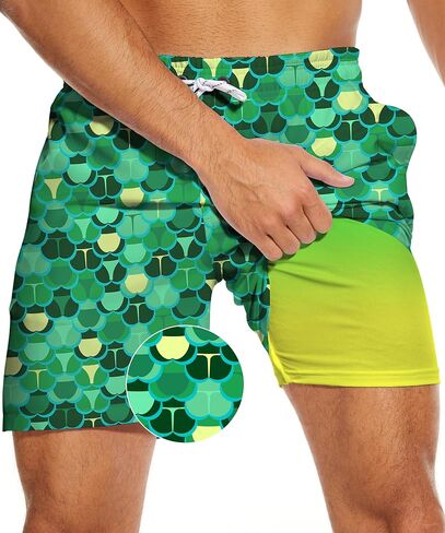 Tasneem Mens Swim Trunks with Compression Liner Swim Shorts 5 Inch Inseam Quick Dry Mens Bathing Suit in Kuwait