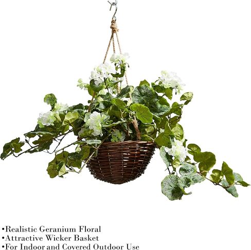 زهور صناعية من بيور جاردن، زهور إبرة الراعي البيضاء، مجموعة زهور طبيعية ونابضة بالحياة مع سلة للمنزل أو المكتب in Kuwait