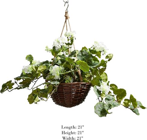 زهور صناعية من بيور جاردن، زهور إبرة الراعي البيضاء، مجموعة زهور طبيعية ونابضة بالحياة مع سلة للمنزل أو المكتب in Kuwait