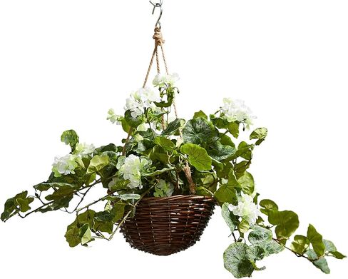 زهور صناعية من بيور جاردن، زهور إبرة الراعي البيضاء، مجموعة زهور طبيعية ونابضة بالحياة مع سلة للمنزل أو المكتب in Kuwait