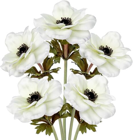 5Pcs Anemone Flowers Artificial Silk Flowers 20.9" White Faux Flowers Realistic Fake Flowers for Decoration Faux Poppy Flower Anemone Artificial Flowers Bulk for Vase Centerpieces Home Wedding Bouquet in Saudi Arabia