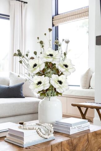 5Pcs Anemone Flowers Artificial Silk Flowers 20.9" White Faux Flowers Realistic Fake Flowers for Decoration Faux Poppy Flower Anemone Artificial Flowers Bulk for Vase Centerpieces Home Wedding Bouquet in Saudi Arabia