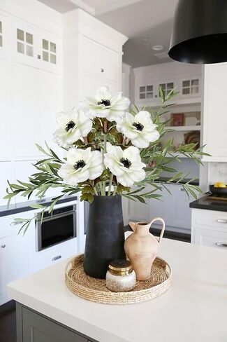 5Pcs Anemone Flowers Artificial Silk Flowers 20.9" White Faux Flowers Realistic Fake Flowers for Decoration Faux Poppy Flower Anemone Artificial Flowers Bulk for Vase Centerpieces Home Wedding Bouquet in Saudi Arabia