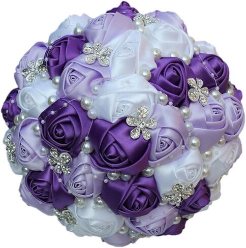 S-ssoy Wedding Bouquet Bride Bridal Brooch Bouquets Bridesmaid Bouquet Diamond Pearl Ribbon Valentine's Day Confession Party Church with Free Corsage Flower, Black+White in Saudi Arabia