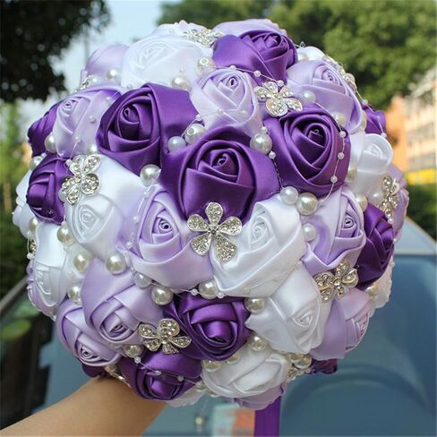 S-ssoy Wedding Bouquet Bride Bridal Brooch Bouquets Bridesmaid Bouquet Diamond Pearl Ribbon Valentine's Day Confession Party Church with Free Corsage Flower, Black+White in Saudi Arabia