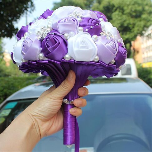 S-ssoy Wedding Bouquet Bride Bridal Brooch Bouquets Bridesmaid Bouquet Diamond Pearl Ribbon Valentine's Day Confession Party Church with Free Corsage Flower, Black+White in Saudi Arabia