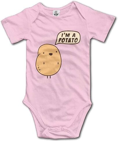 بدلة قطعة واحدة للأطفال الرضع والبنات والأولاد I'm A Potato بأكمام قصيرة للجنسين متطابقة ومضحكة باللون الوردي in Kuwait