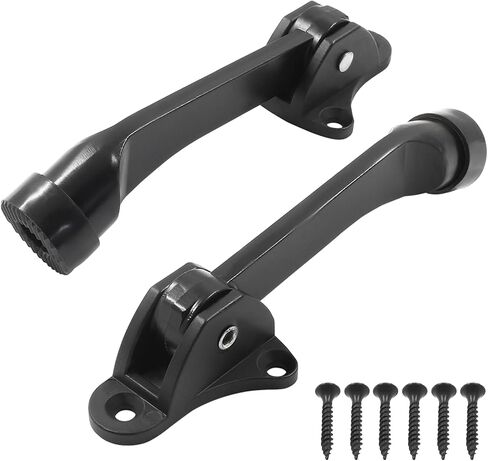 Door Stoppers Kickdown Door Stops Set of 2 - Heavy Duty Doorstops for Bottom of Door - 4 Inch Black Easy Kick Down Floor Door Stoppers with Adjustable Release in Saudi Arabia
